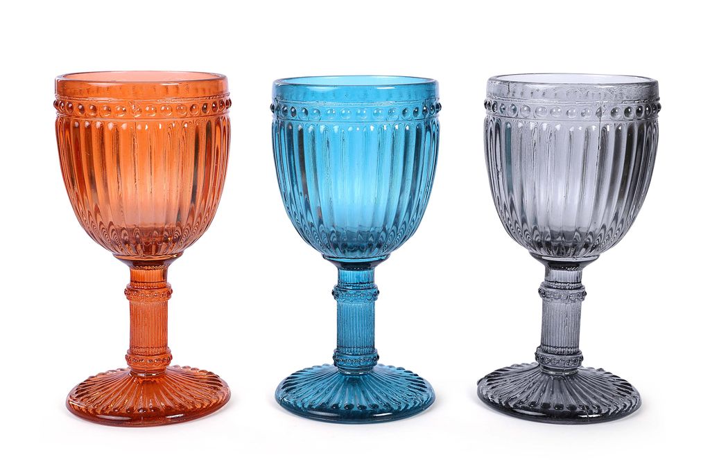 Vintage Crystal Footed Diamond Wine Glass Small, Orange (Set Of 2)