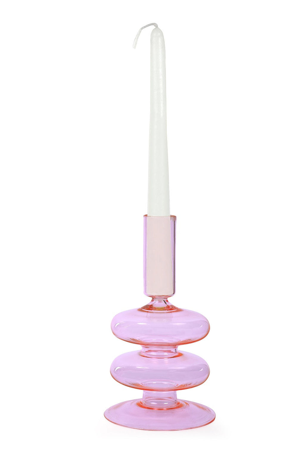 Retro Wavy Glass Candle Holder 7" X 3.5", Pink (Set Of 2), Set Of 2