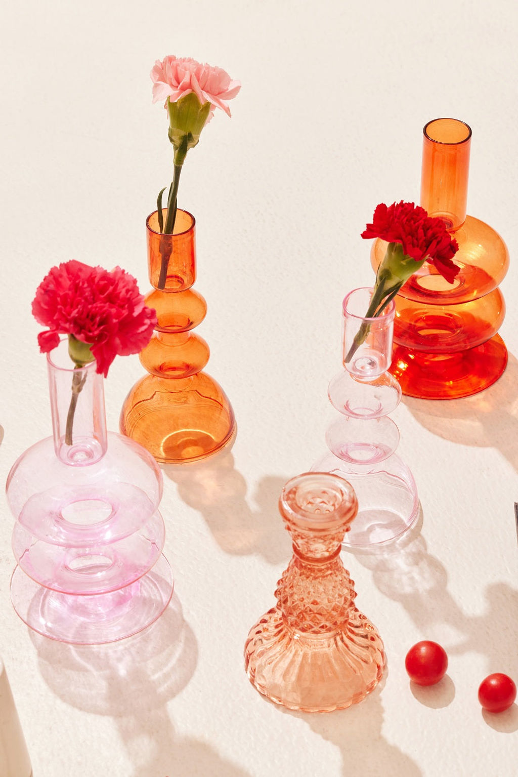 Retro Glass Candle Stick Holder 6" X 2.5", Rust Orange (Set Of 2)