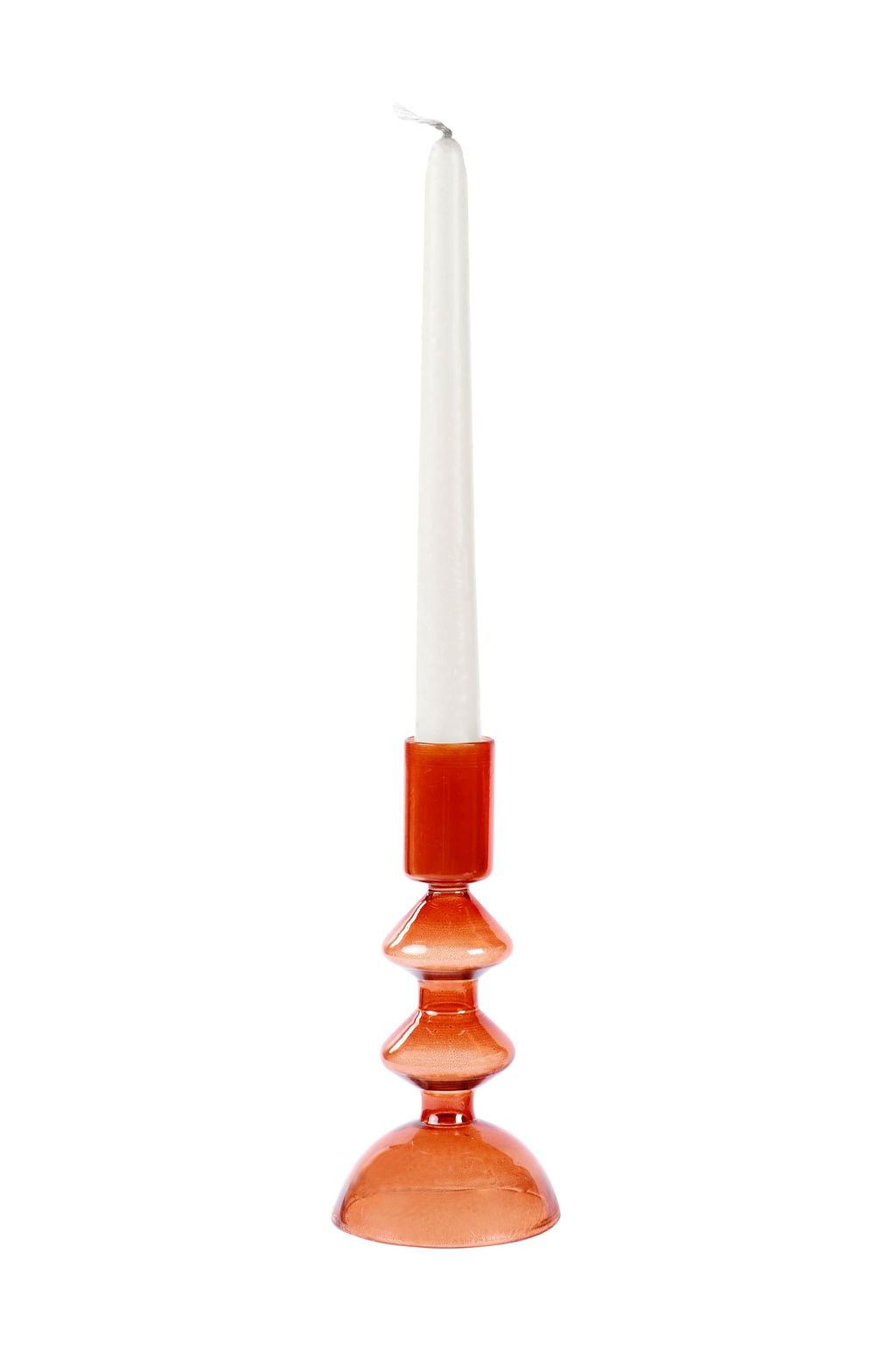 Retro Glass Candle Stick Holder 6" X 2.5", Rust Orange (Set Of 2)