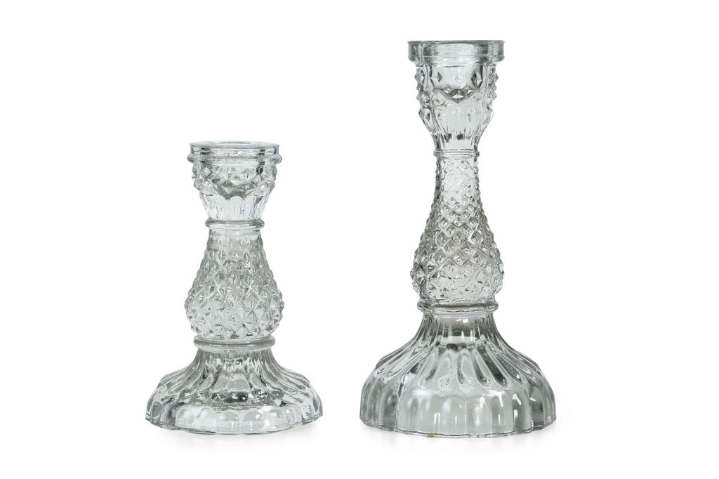 Preview image for Vintage Glass Candle Stick Holder Set Of 2, White