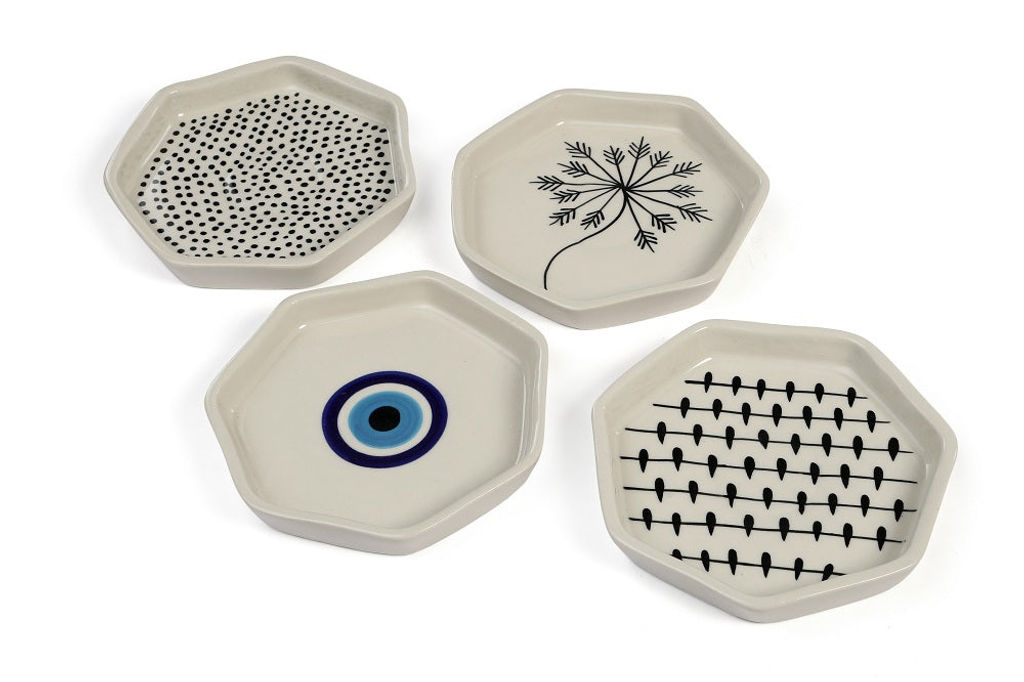 Hexagon Ceramic Evil Eye Serving Dish ( Set Of 2)
