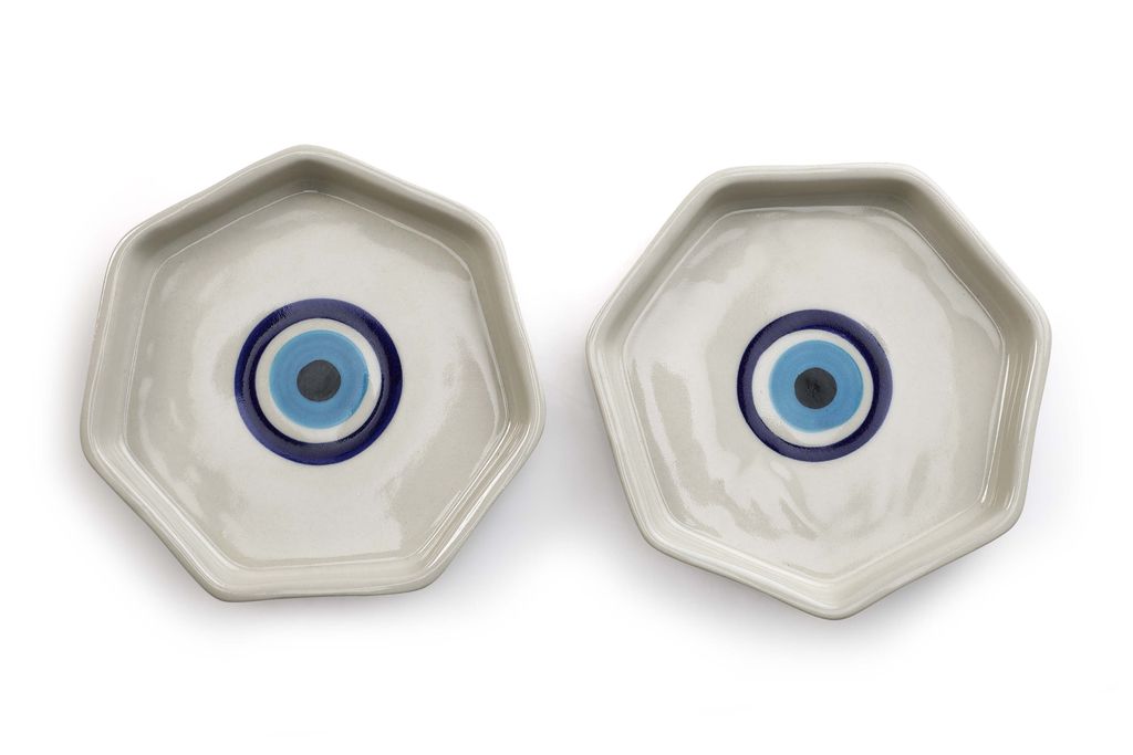 Hexagon Ceramic Evil Eye Serving Dish ( Set Of 2)