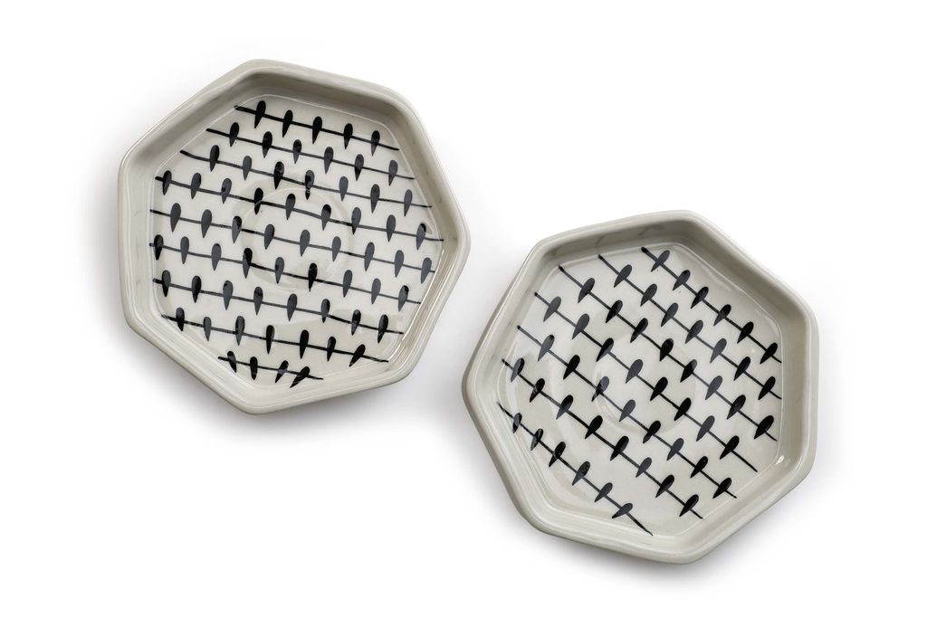 Hexagon Black Raindrops Ceramic Serving Dish Small ( Set Of 2)
