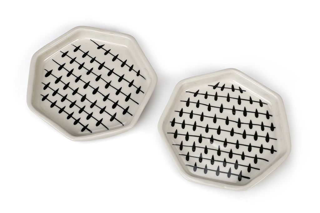 Hexagon Black Raindrops Ceramic Serving Dish Small ( Set Of 2)