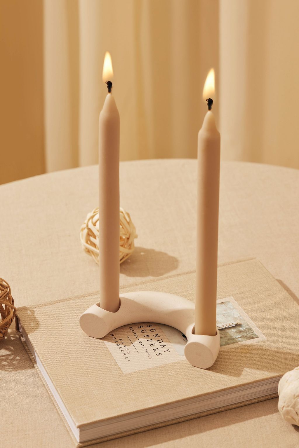 Preview image for Nordic Style C Shaped Concrete Candle Holder, Ivory