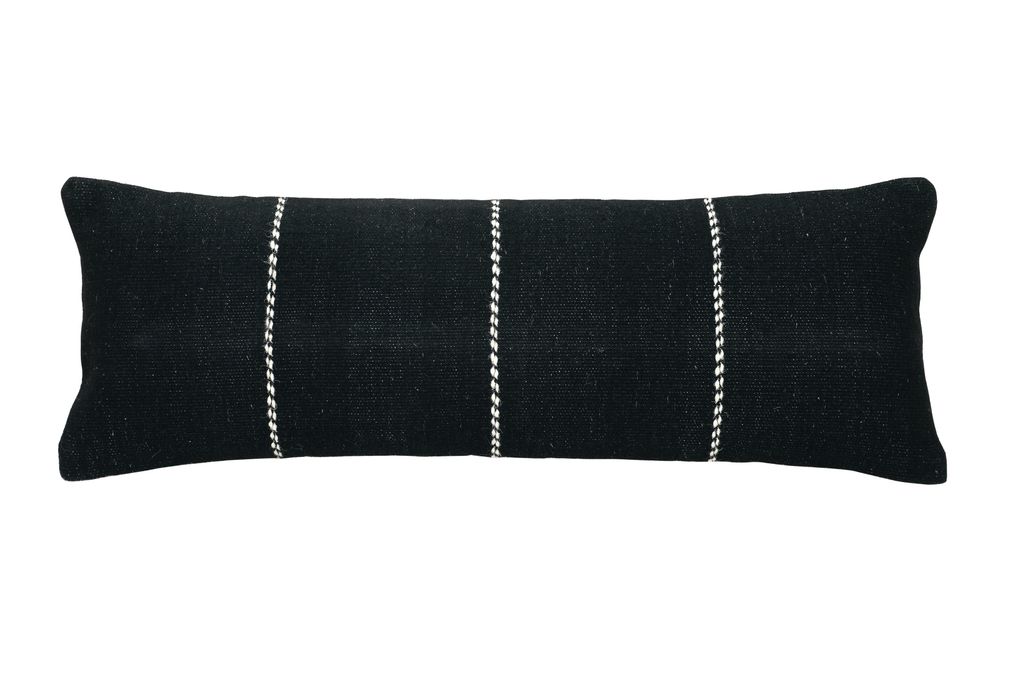 Goodweave Certified Stripe Lumbar Wool Pillow Cushion Cover Only 12" X 34", Black