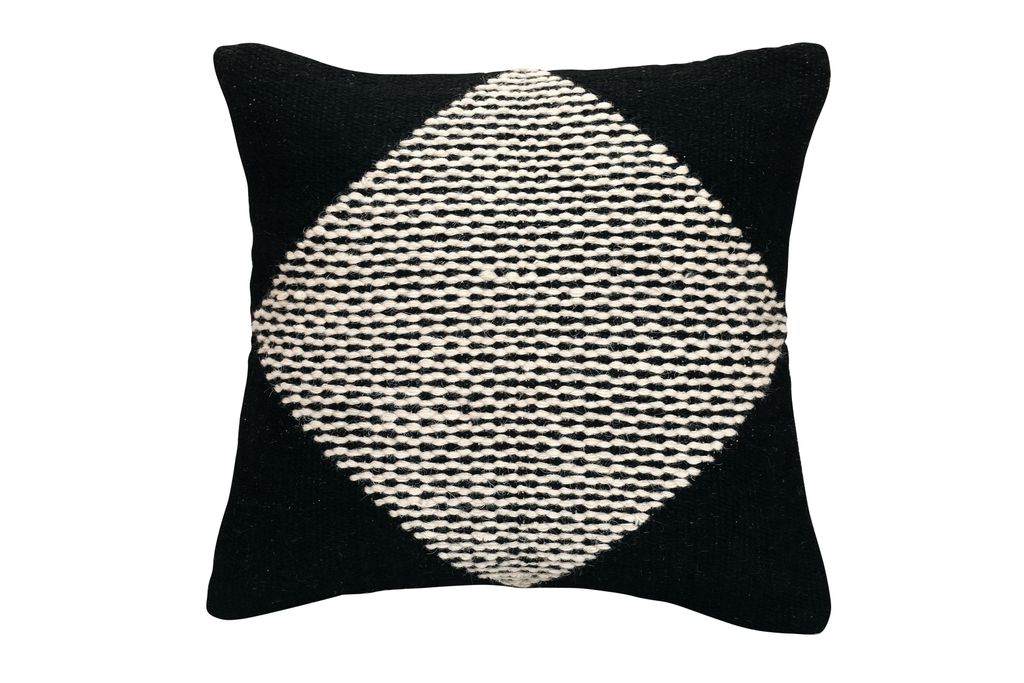 Goodweave Certified Diagonal Stripe Wool Pillow Cushion Cover Only 18" X 18", Black