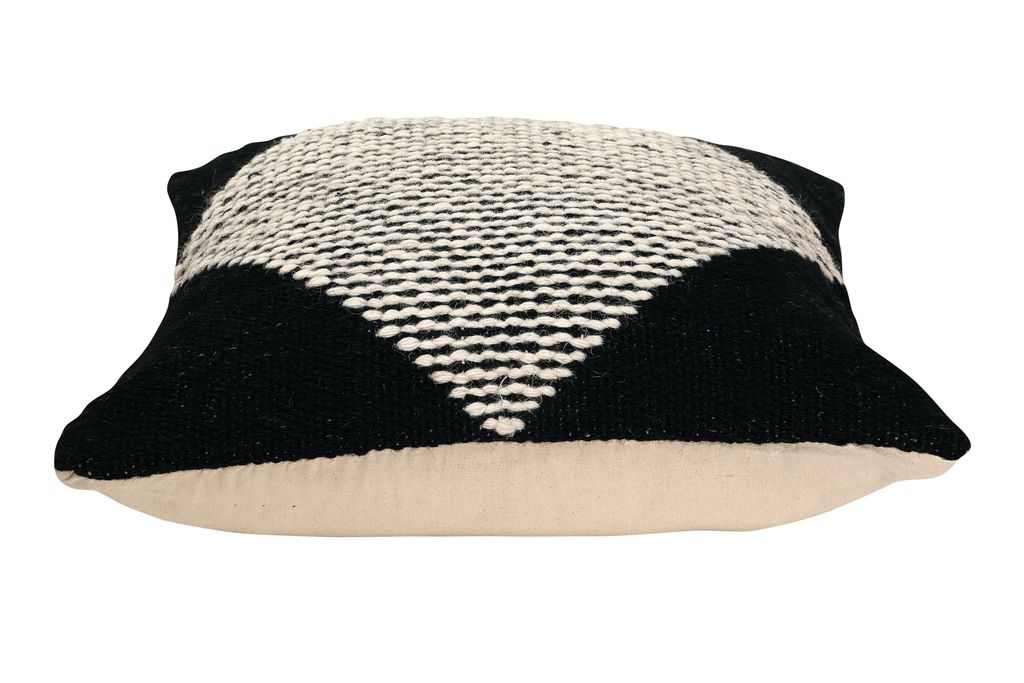 Goodweave Certified Diagonal Stripe Wool Pillow Cushion Cover Only 18" X 18", Black