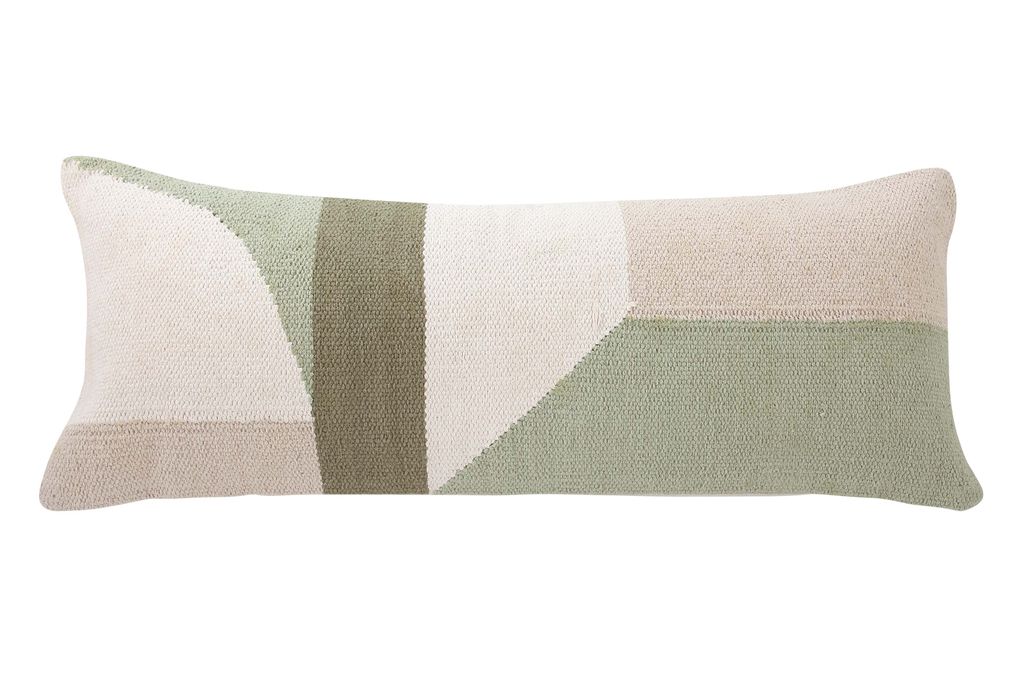 Handmade Geo Shapes Lumbar Pillow Cushion With Insert 12" X 30", Sage