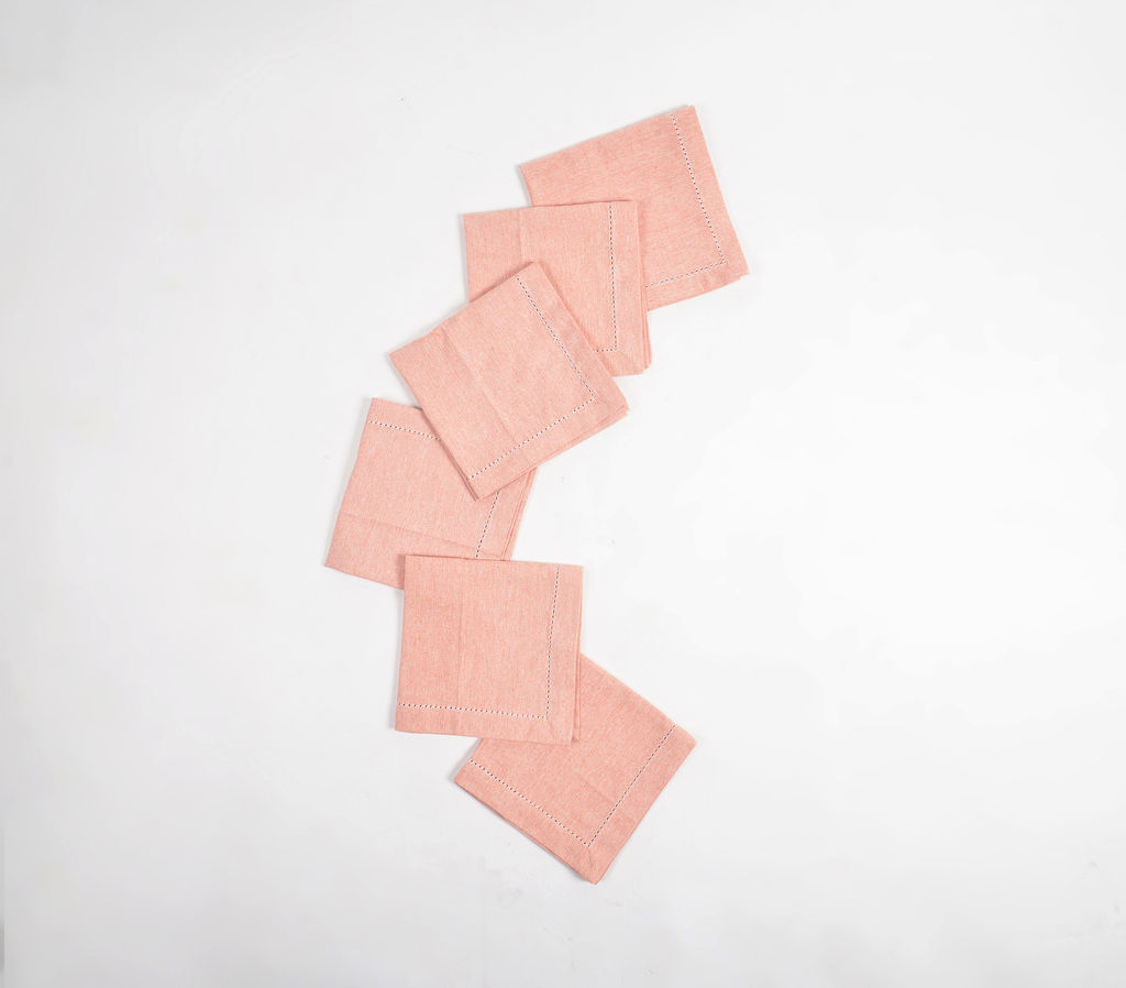 Solid Chambray Weave Table Napkins With Hem Stitch