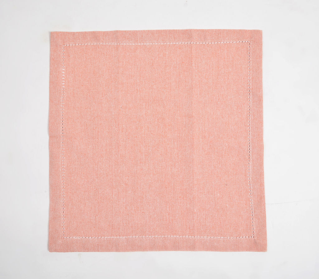 Solid Chambray Weave Table Napkins With Hem Stitch