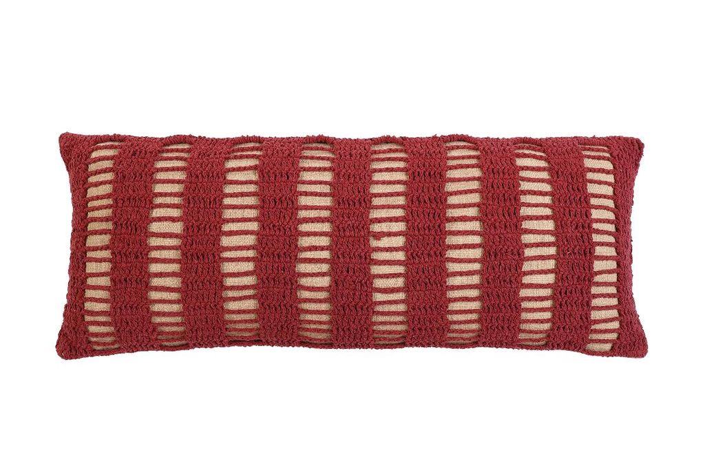Tarika Lines Lumbar Crochet Pillow 12" X 30", Wine Red