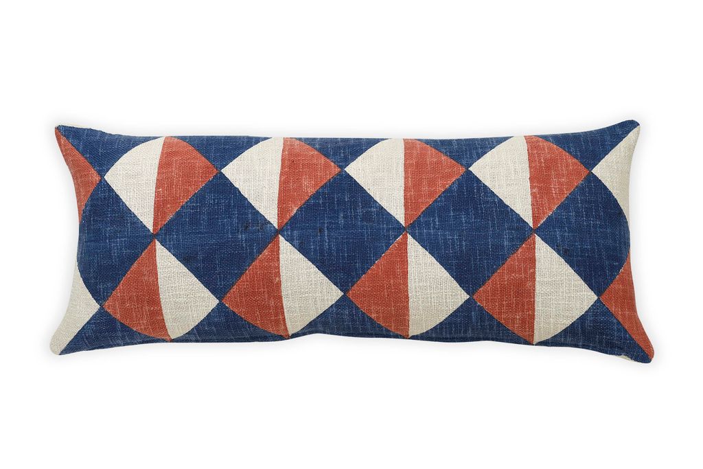 Aakar Block Printed Lumbar Throw Pillow 12" X 30", Blue