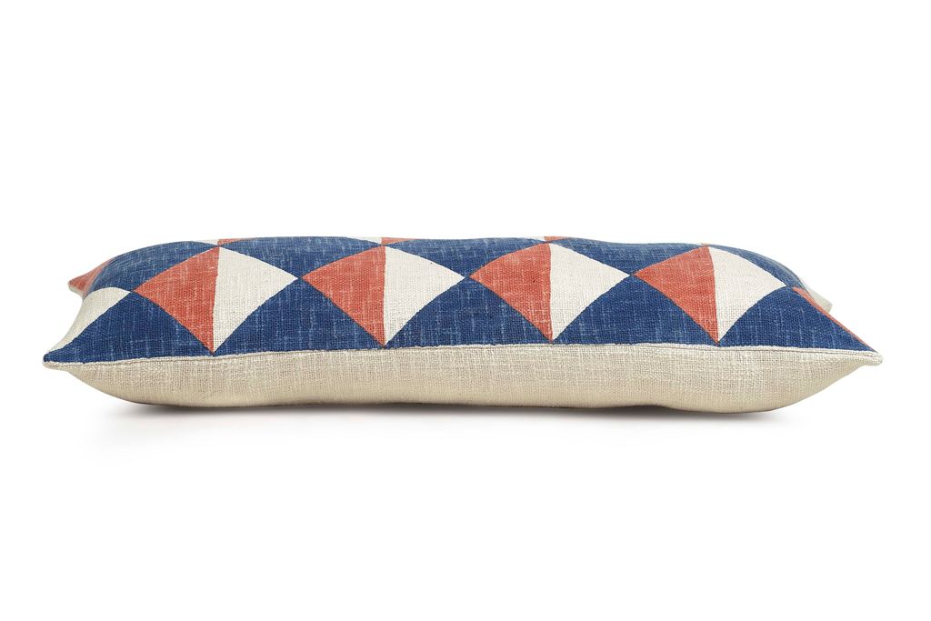 Aakar Block Printed Lumbar Throw Pillow 12" X 30", Blue