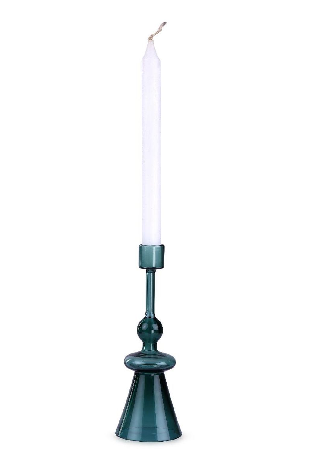 Teal Glass Candle Holder 7" X 2.3"
