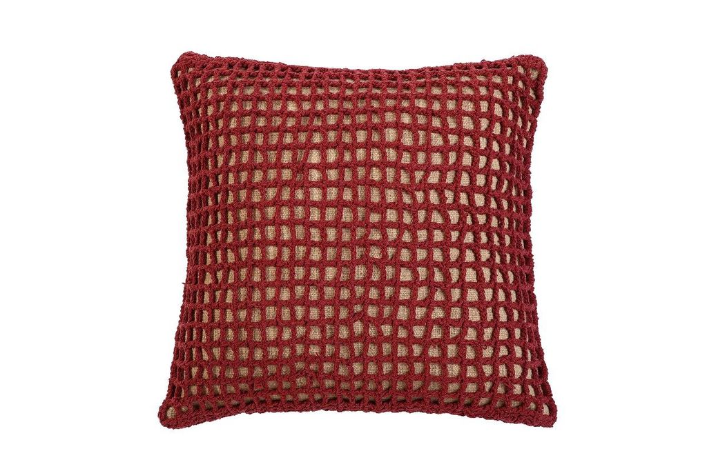 Preview image for Tarika Net Crochet Accent Pillow 18" X 18", Wine Red