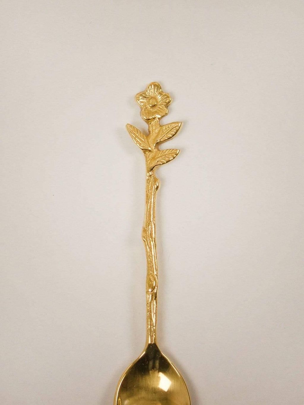 Flower Dessert Spoon Gold 4.75" X 0.75" (Set Of 6)