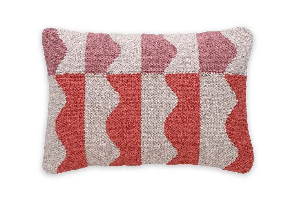 Ocean Lumbar Pillow 14" X 20", Pink And Rust