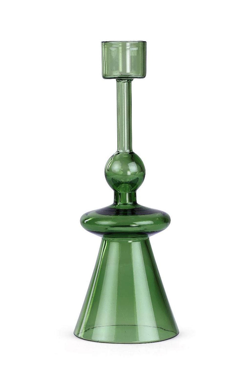 Green Glass Candle Holder 7" X 2.3"