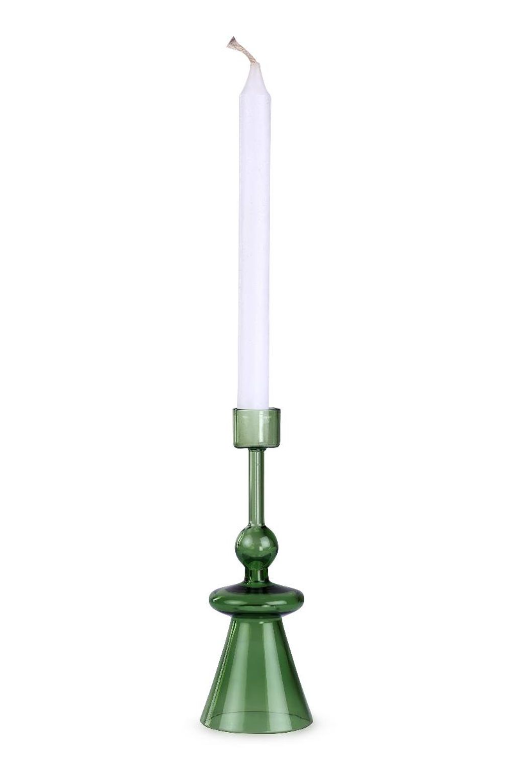 Green Glass Candle Holder 7" X 2.3"