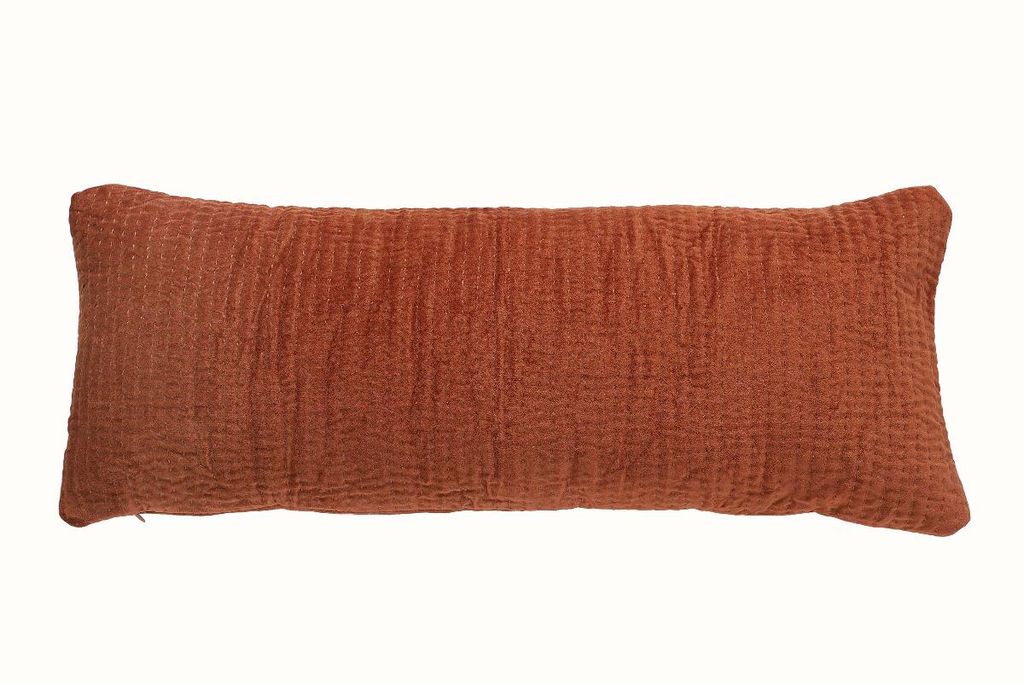 Preview image for Velvet Kantha Handmade Lumbar Pillow Rust 12" X 30"