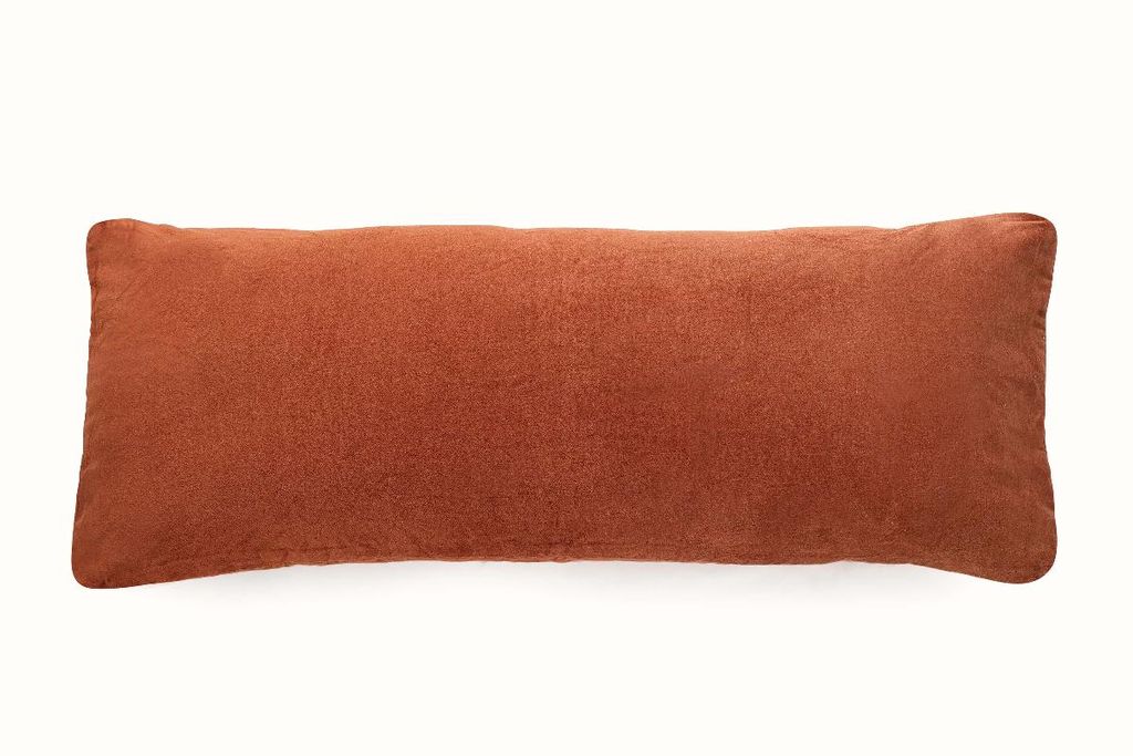 Velvet Kantha Handmade Lumbar Pillow Rust 12" X 30"