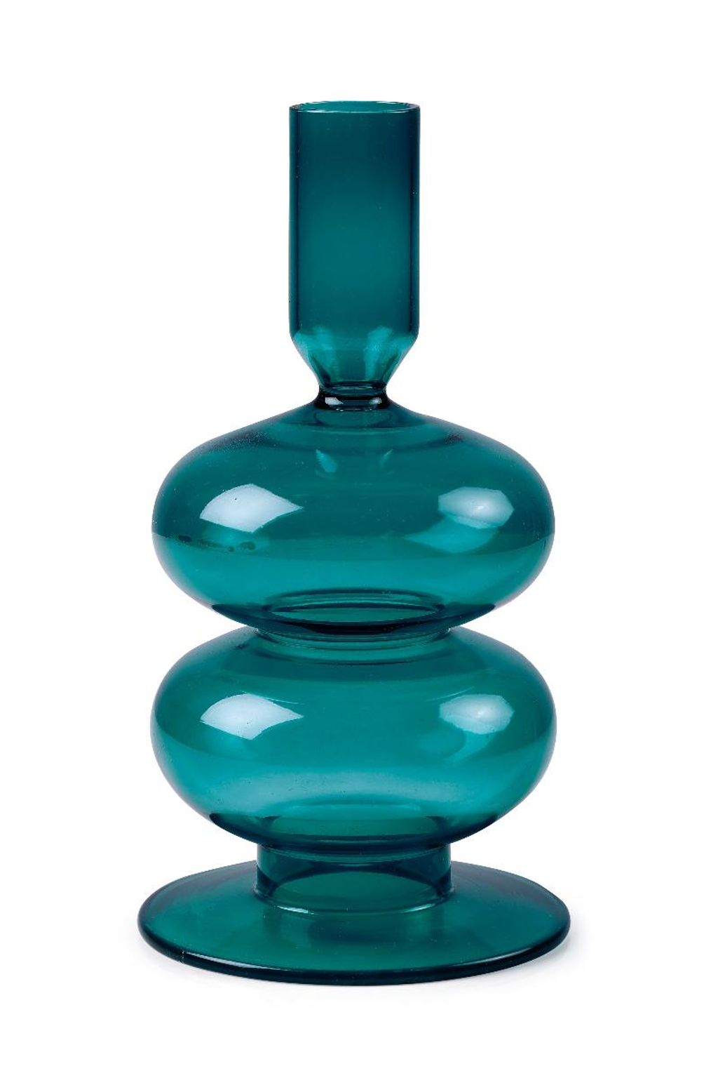 Teal Glass Candle Holder 7" X 3.5"