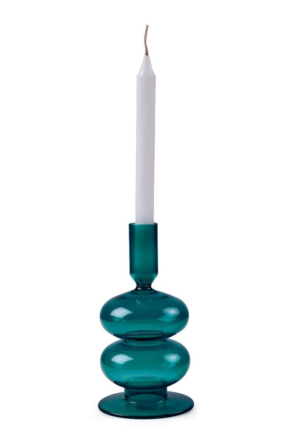 Teal Glass Candle Holder 7" X 3.5"
