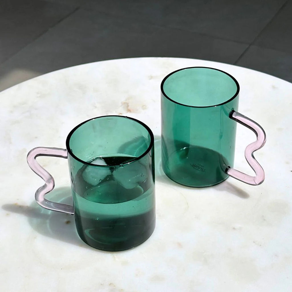 Swirl Glass Cups 2.75" X 3.75", Green