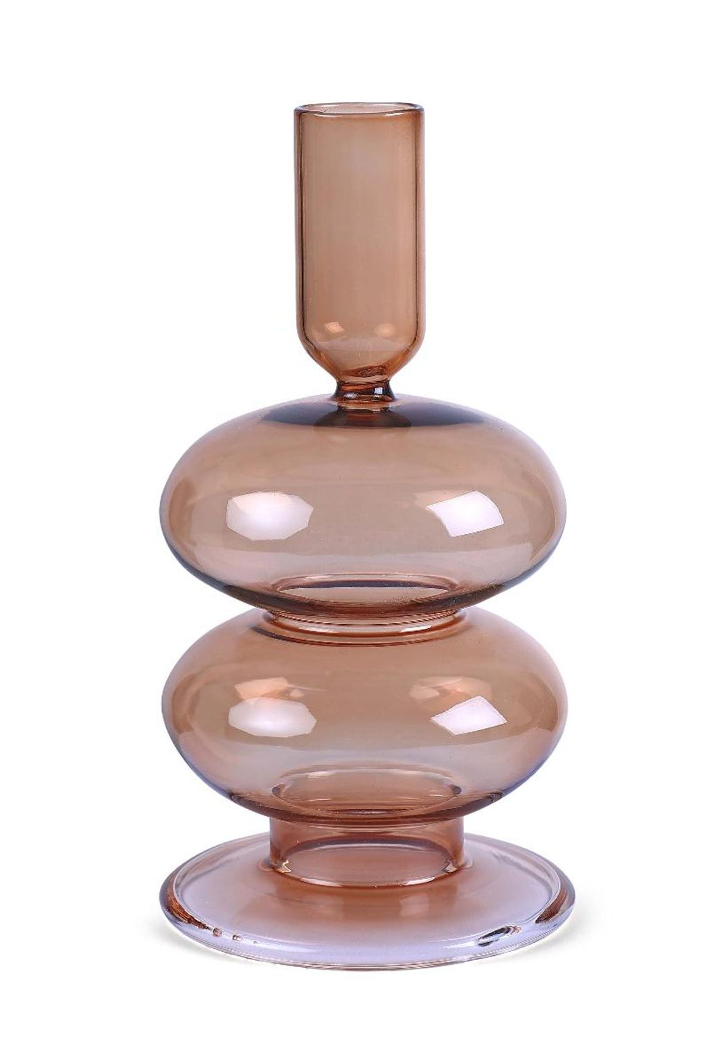 Retro Wavy Glass Candle Holder 7" X 3.5", Brown