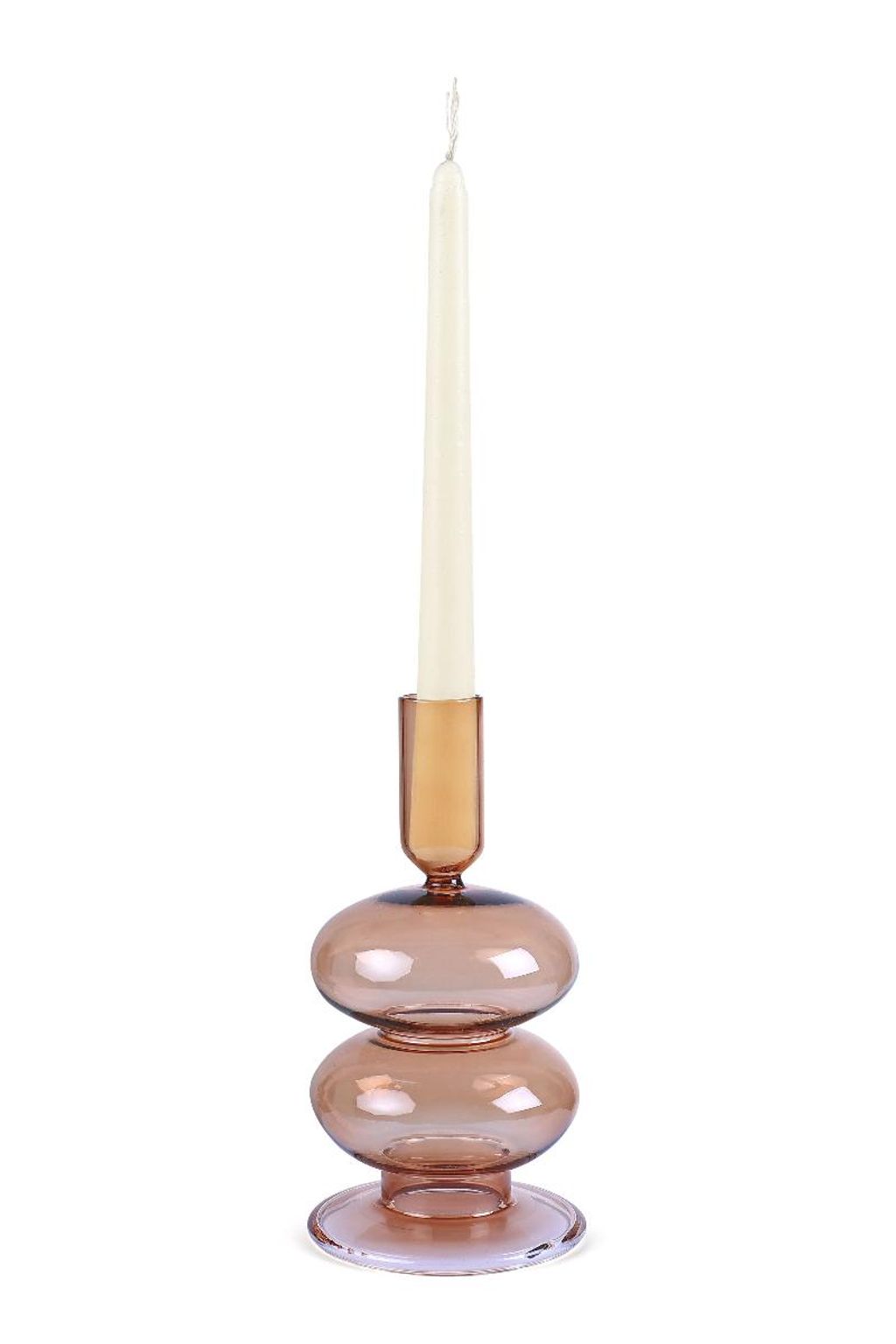Retro Wavy Glass Candle Holder 7" X 3.5", Brown