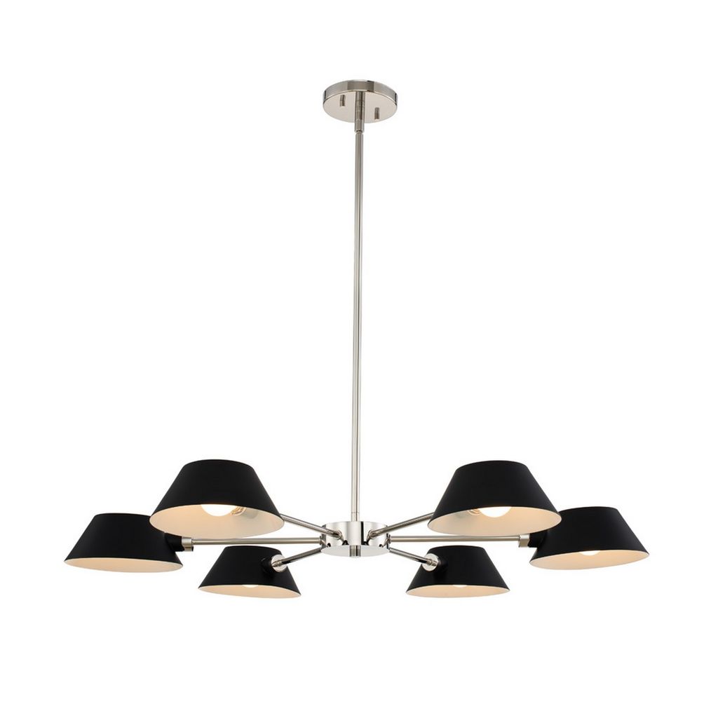 Preview image for Bruno 6 Light Chandelier 34" X 34" X 12", Matte Black And Polished Nickel