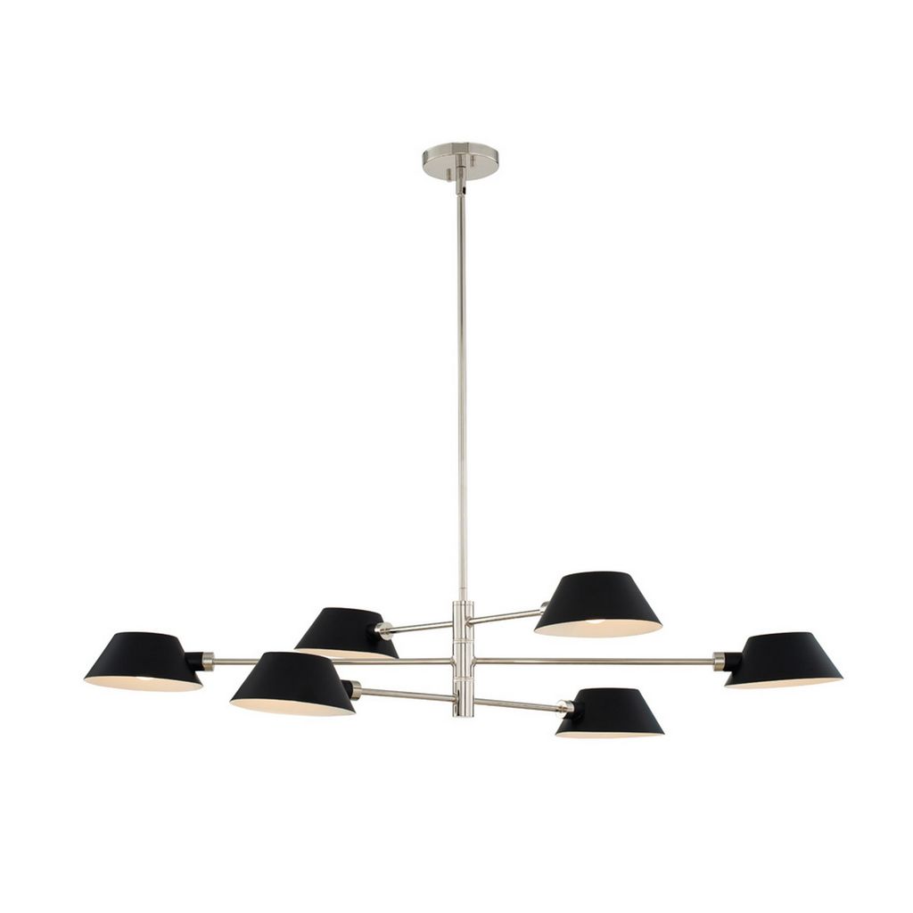 Bruno 6 Light Island 14" X 44" X 17", Matte Black And Polished Nickel