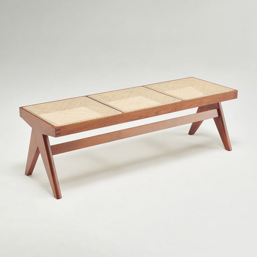 Chandigarh Cane Bench, Walnut Stained Oak And Viennese Cane