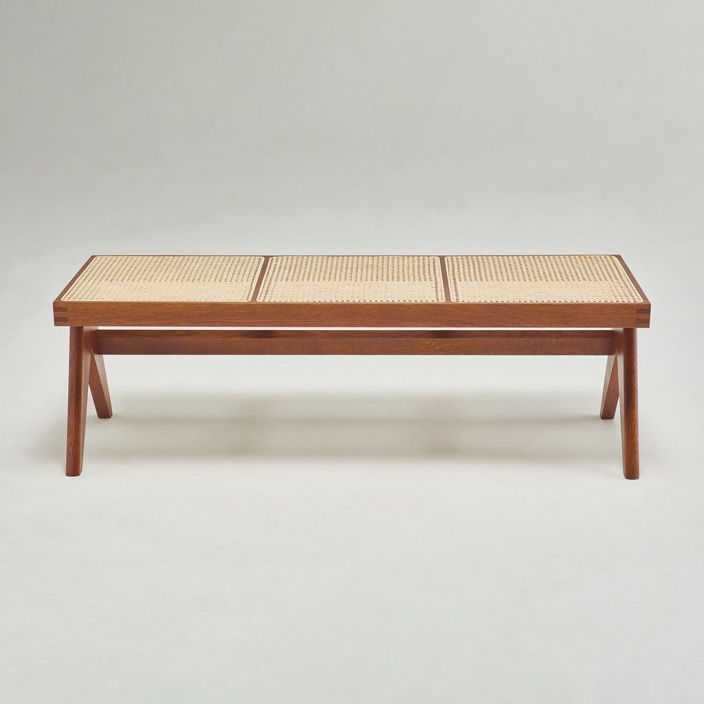 Chandigarh Cane Bench, Walnut Stained Oak And Viennese Cane