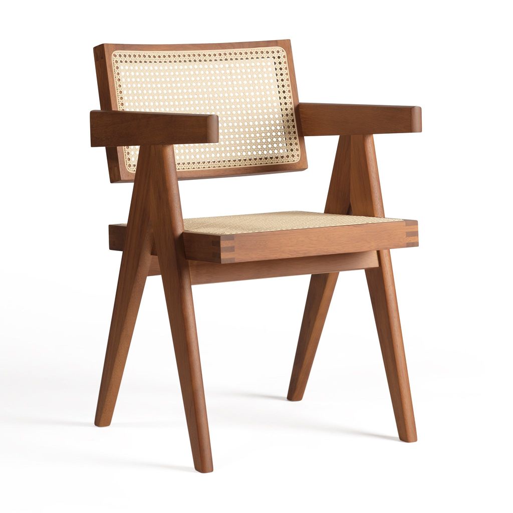 Chandigarh Office Chair, Teak Iroko And Viennese Cane