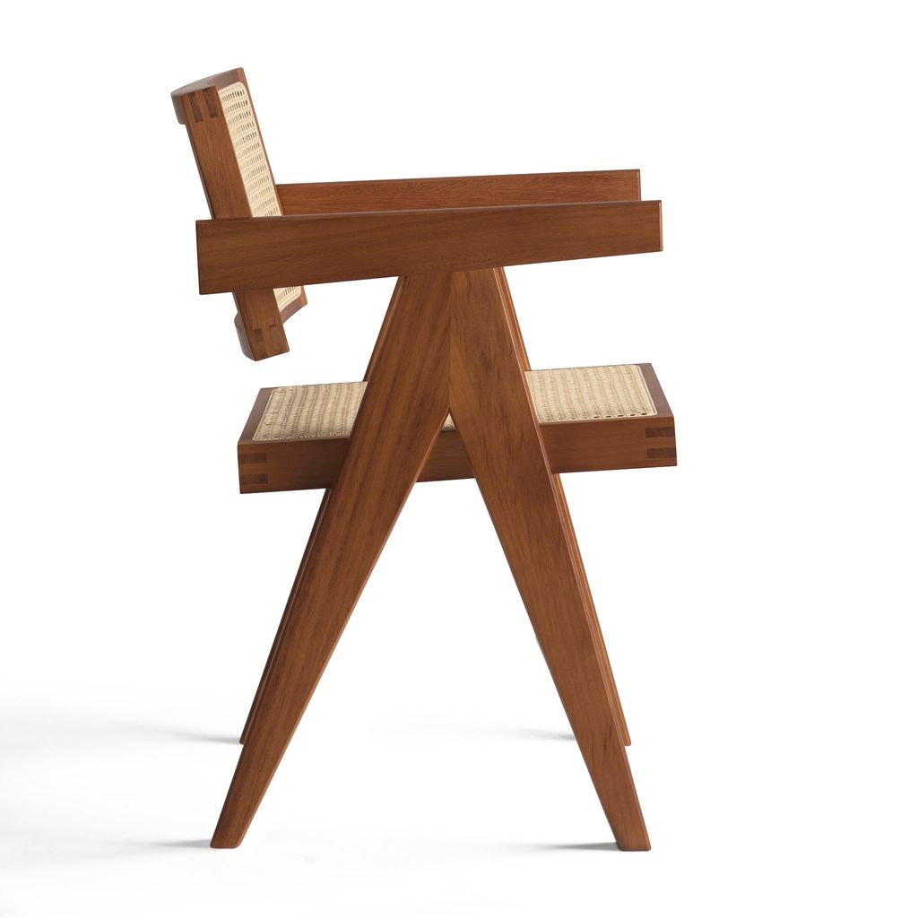 Chandigarh Office Chair, Teak Iroko And Viennese Cane