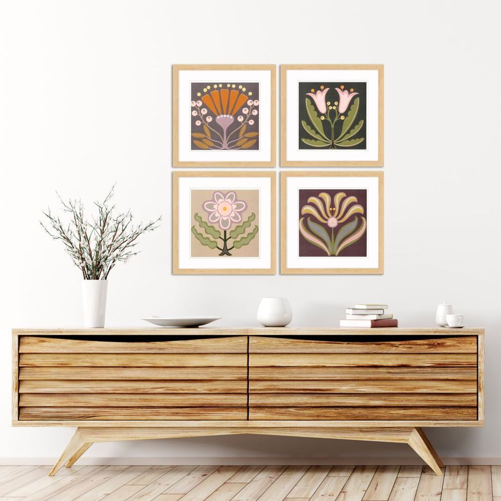 Graphic Folk Flower S/4