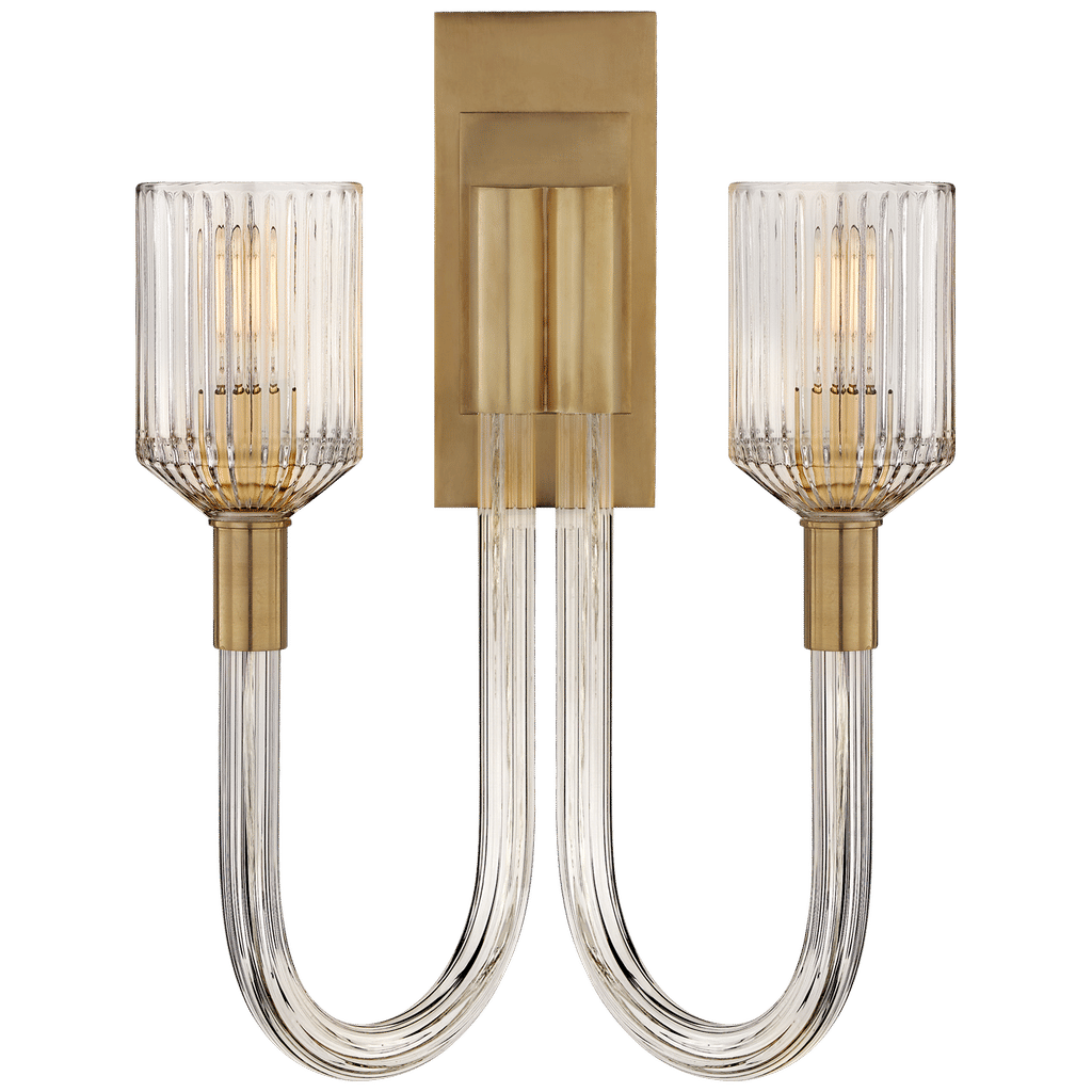 Kelly Wearstler Reverie Double Sconce In Clear Ribbed Glass And Antique-Burnished Brass