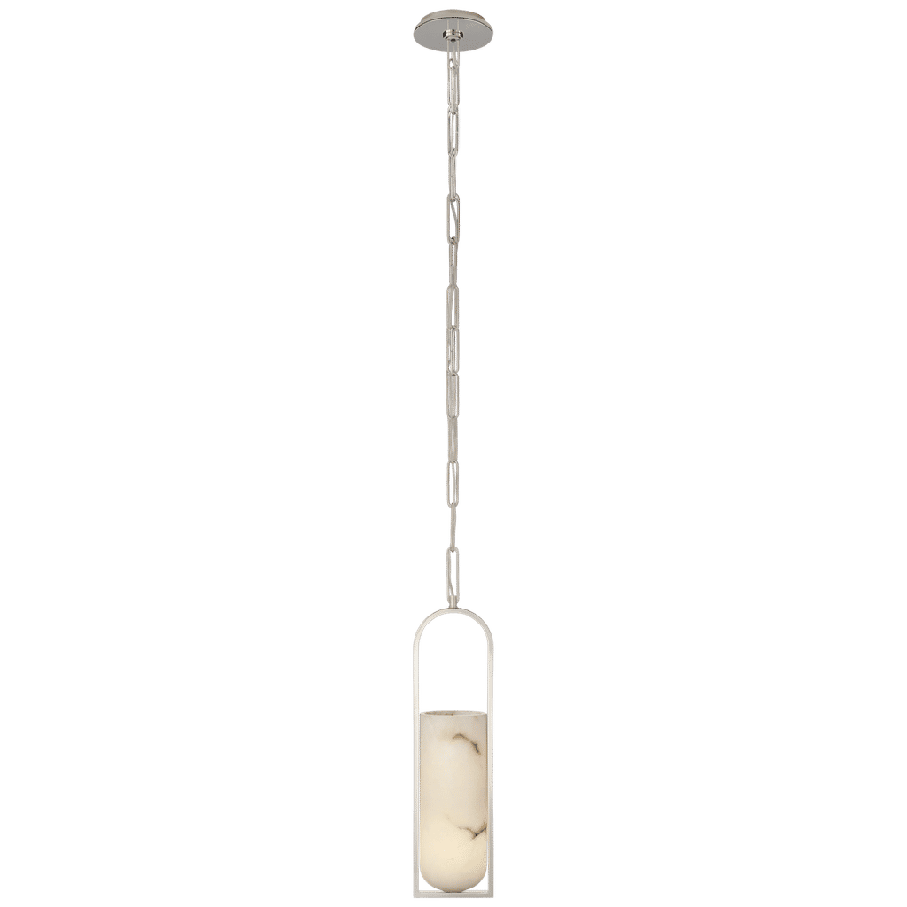 Small Elongated Pendant In Polished Nickel With Alabaster Shade