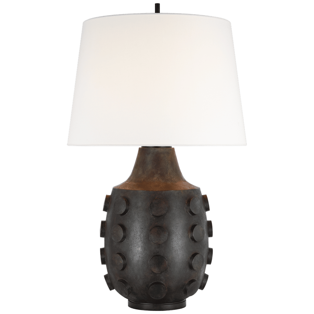 Thomas O'brien Orly Large Table Lamp In Garden Bronze With Linen Shade