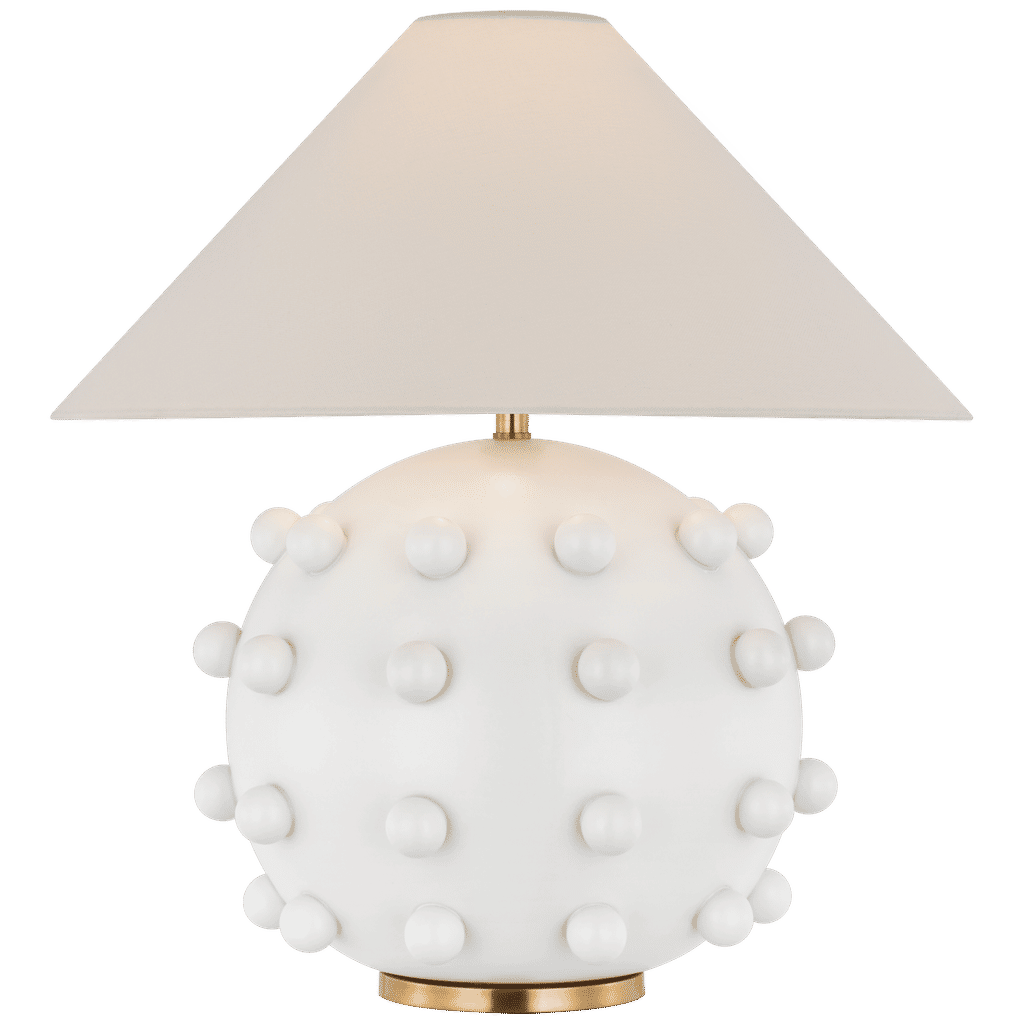 Kelly Wearstler Linden Medium Orb Table Lamp In Plaster White With Linen Shade