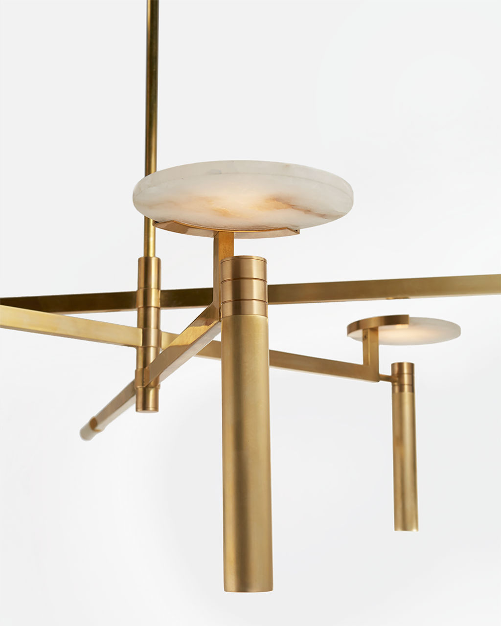 Large Floating Disc Chandelier in Antique Burnished Brass with Alabaster
