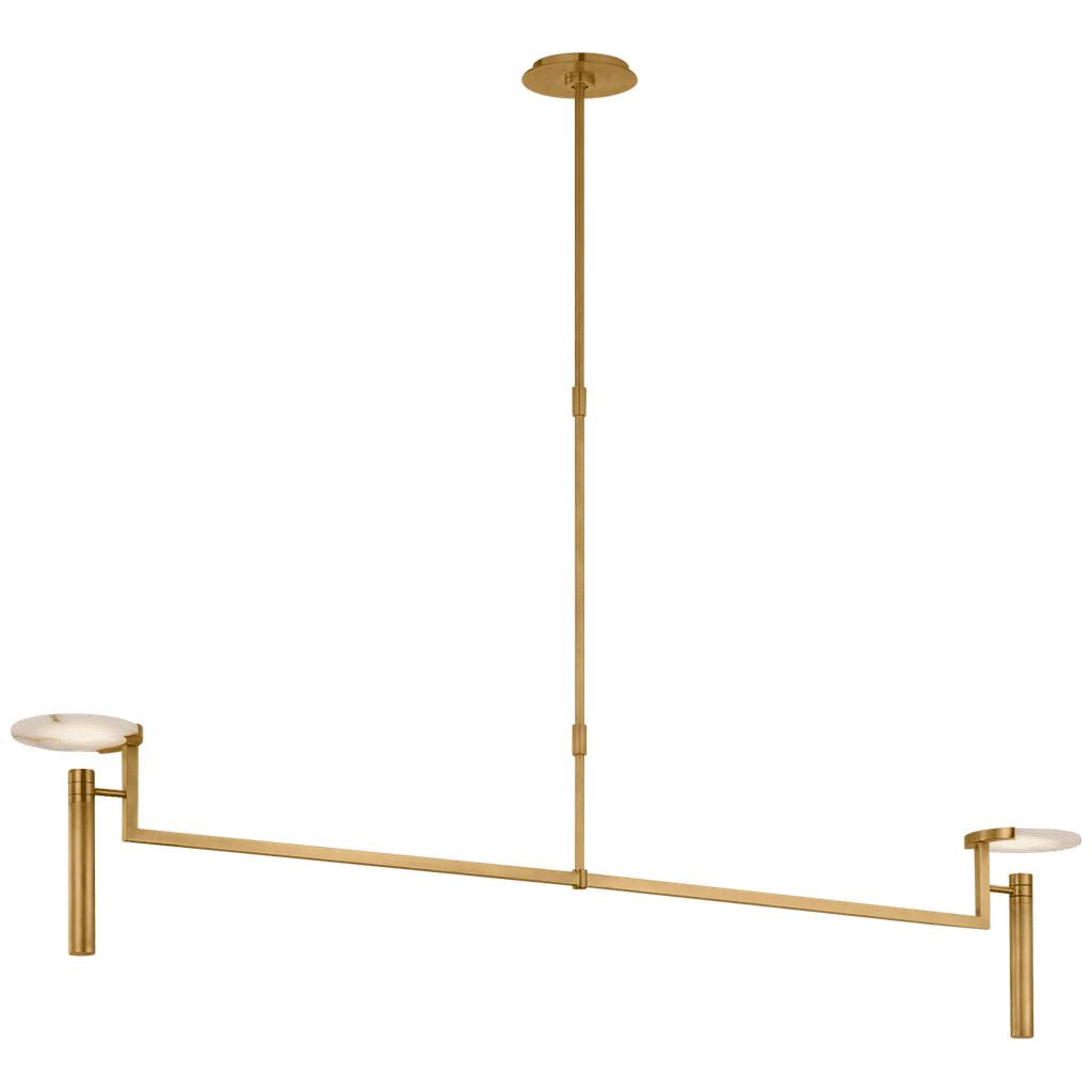 Extra Large Floating Disc Linear Chandelier in Antique Burnished Brass with Alabaster
