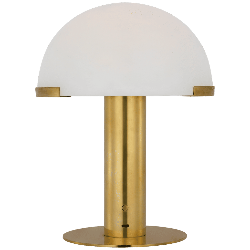 Melange 12" Rechargeable Table Lamp, Antique Burnished Brass With Alabaster Shade