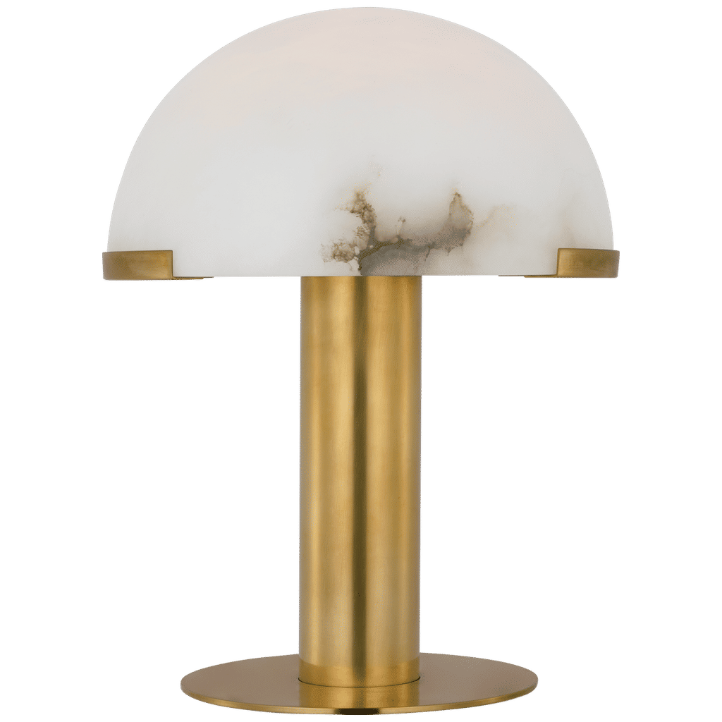 Melange 12" Rechargeable Table Lamp, Antique Burnished Brass With Alabaster Shade