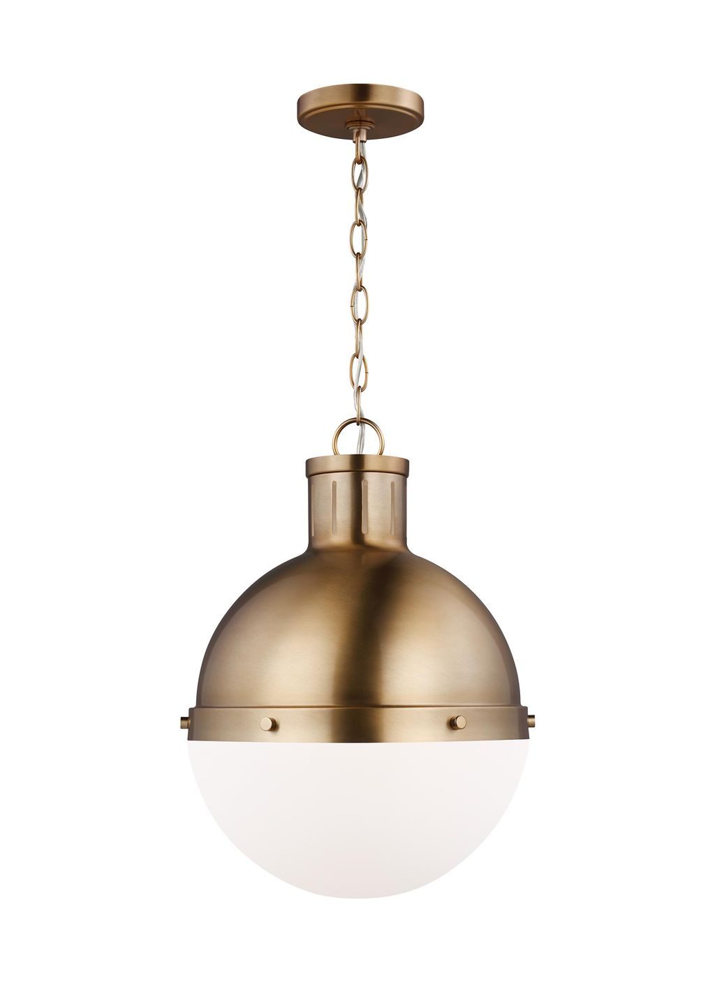 Transitional 1-Light Indoor Dimmable Medium Ceiling Hanging Single Pendant Light In Satin Brass Gold Finish With Smooth White Glass Shade