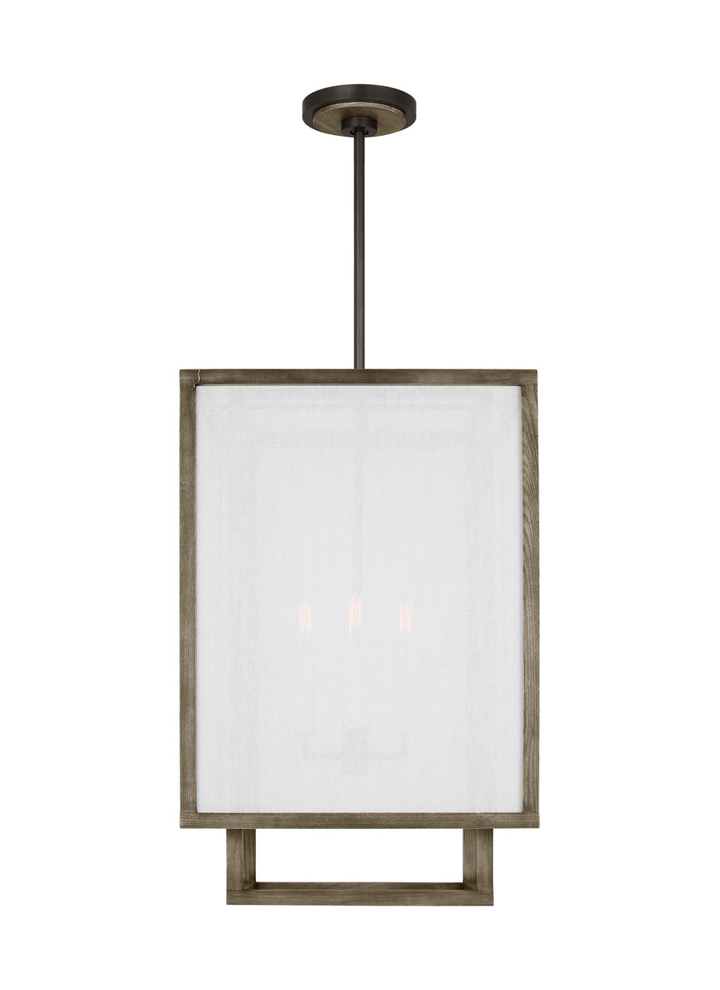 Thom Filicia Brockway Casual 4-Light Indoor Dimmable Medium Lantern Pendant In Weathered Oak Wood Finish With White Linen Fabric Shades