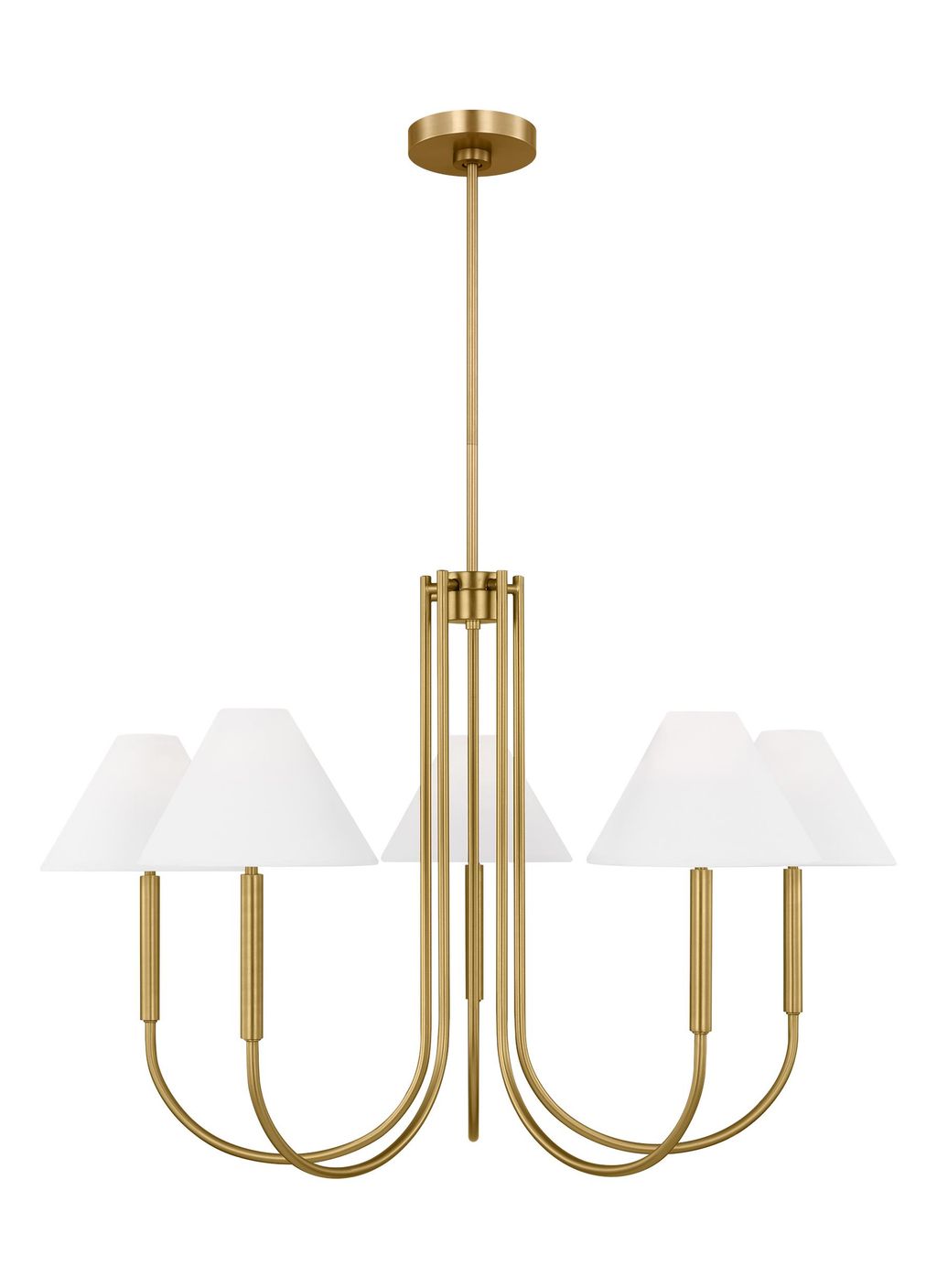 Drew And Jonathan Scott Porteau Transitional 6-Light Indoor Dimmable Large Chandelier In Satin Brass Gold Finish With White Linen Fabric Shades